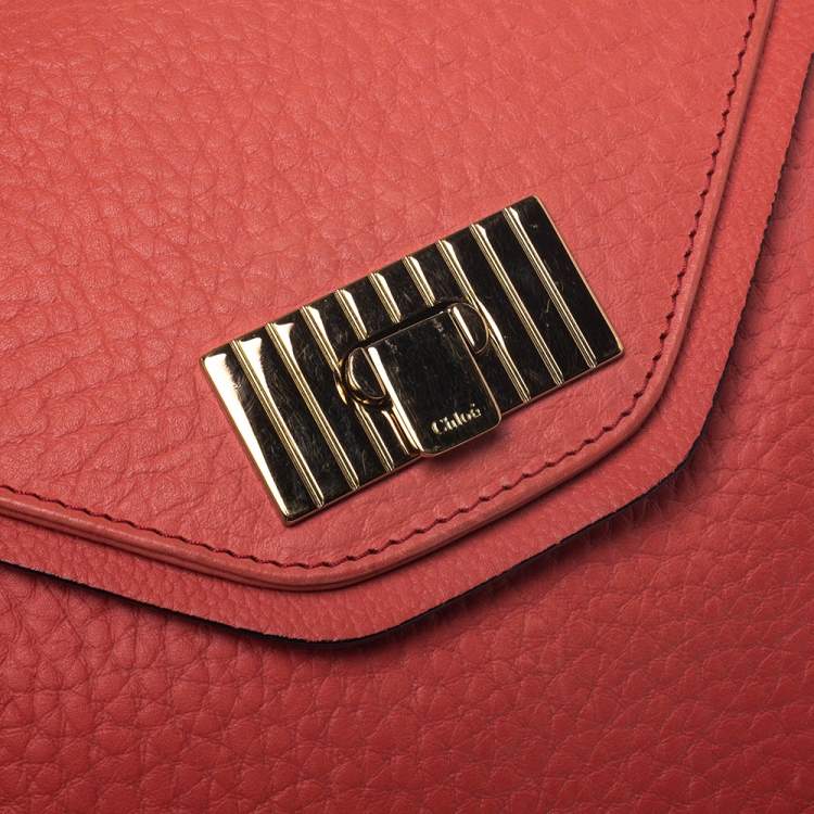 Pre Owned Chloe Coral Orange Leather Medium Sally Flap Shoulder Bag