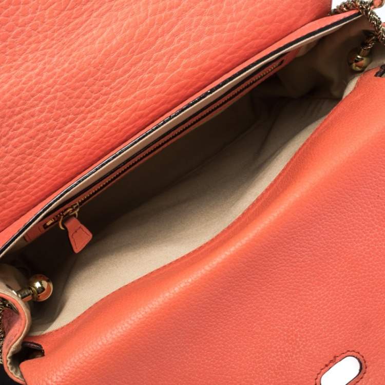 Pre Owned Chloe Coral Orange Leather Medium Sally Flap Shoulder Bag
