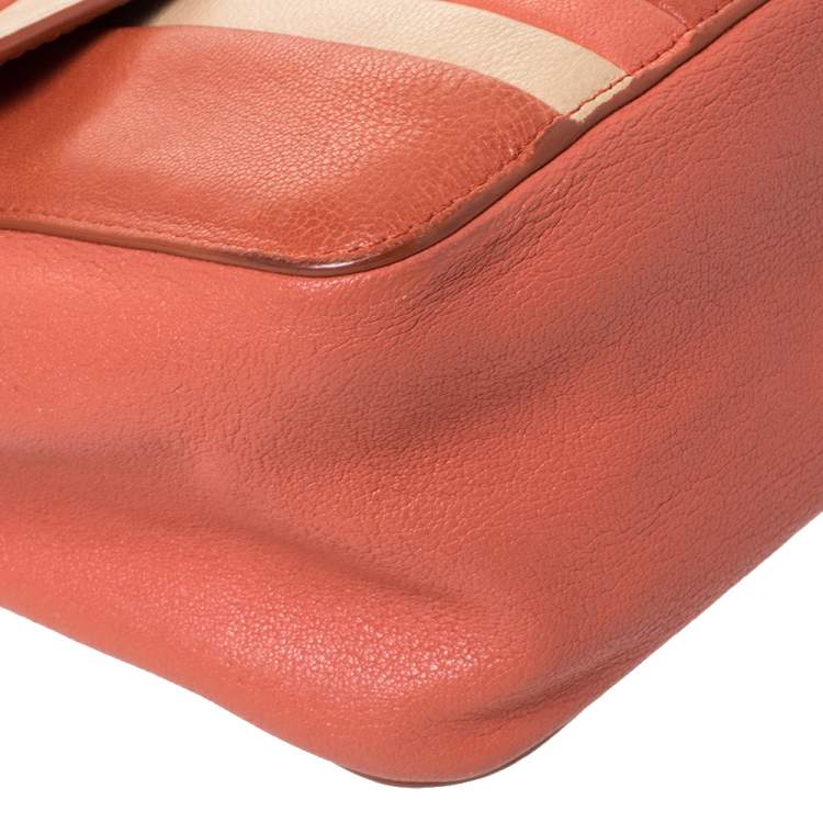 Pre Owned Chloe Orange/Beige Leather Medium Elsie Shoulder Bag