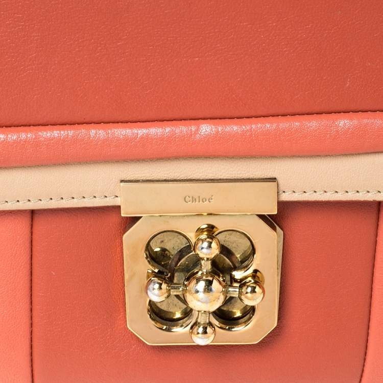 Pre Owned Chloe Orange/Beige Leather Medium Elsie Shoulder Bag