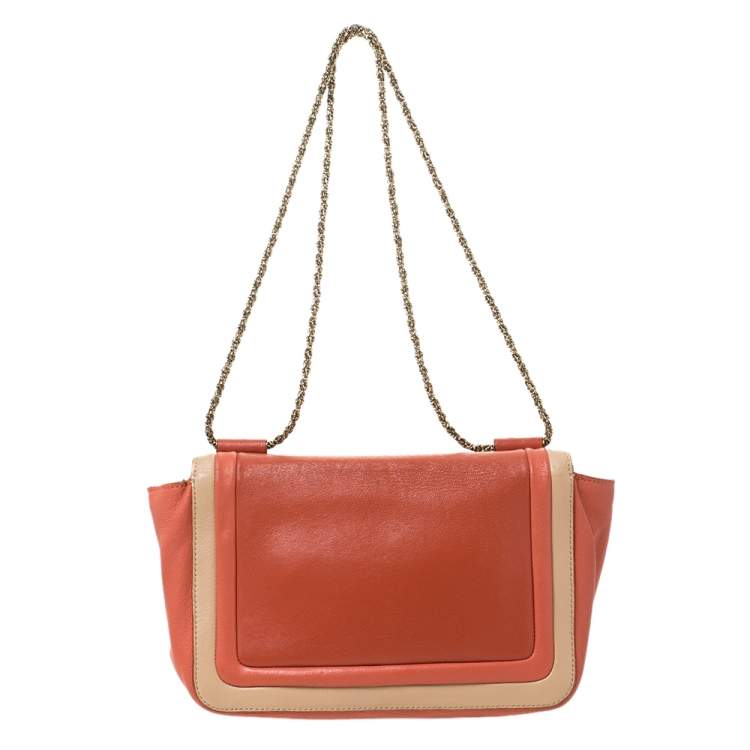 Pre Owned Chloe Orange/Beige Leather Medium Elsie Shoulder Bag