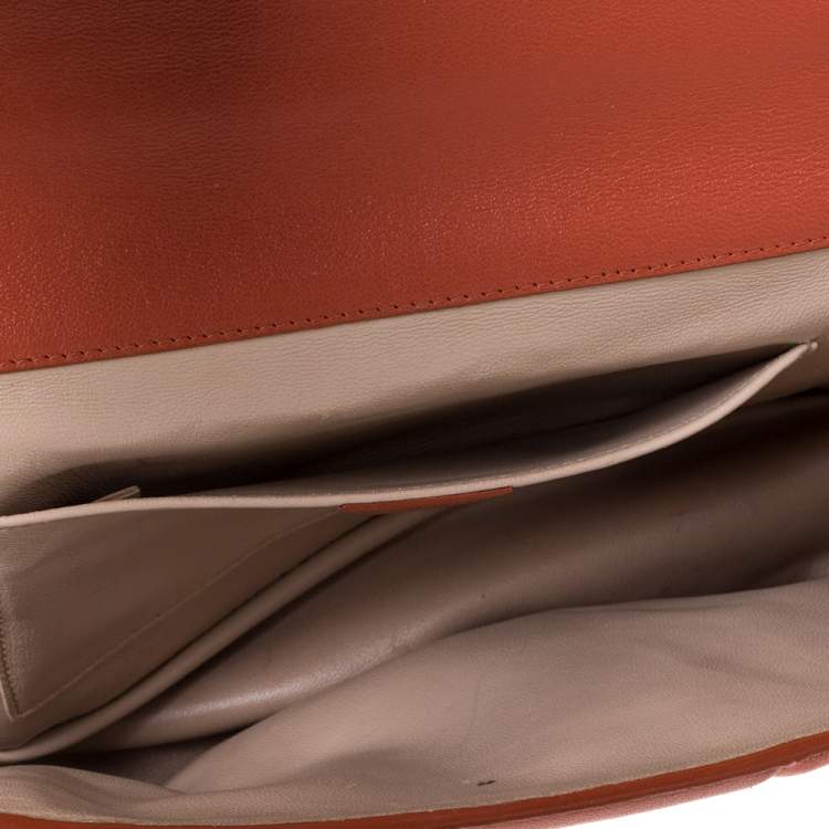 Pre Owned Chloe Orange/Beige Leather Medium Elsie Shoulder Bag