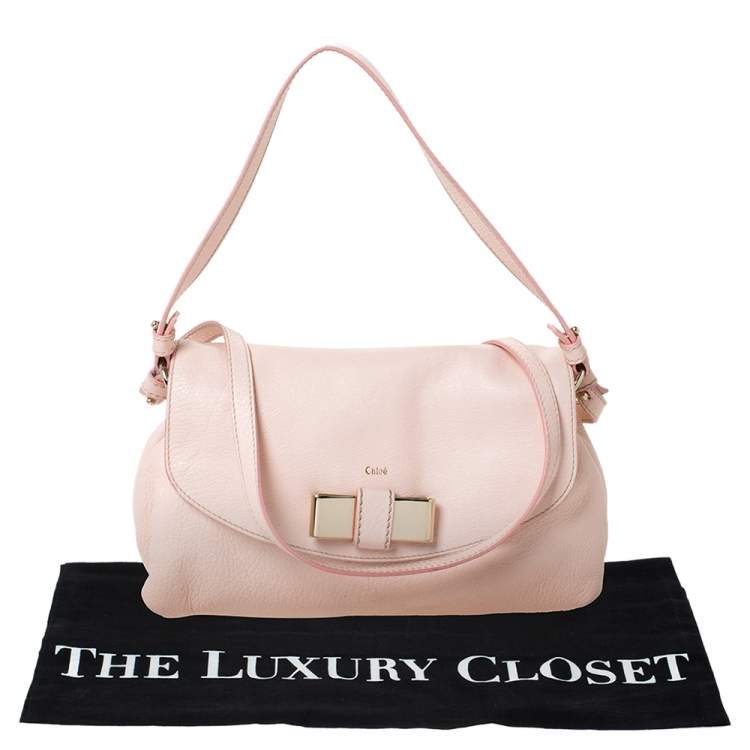 Pre Owned Chloe Light Pink Leather Lily Bow Crossbody Bag