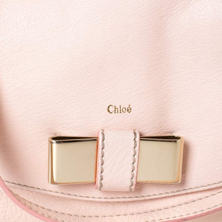 Pre Owned Chloe Light Pink Leather Lily Bow Crossbody Bag