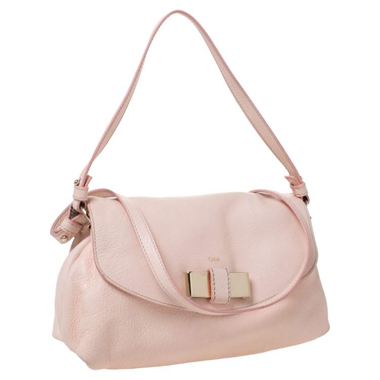 Pre Owned Chloe Light Pink Leather Lily Bow Crossbody Bag