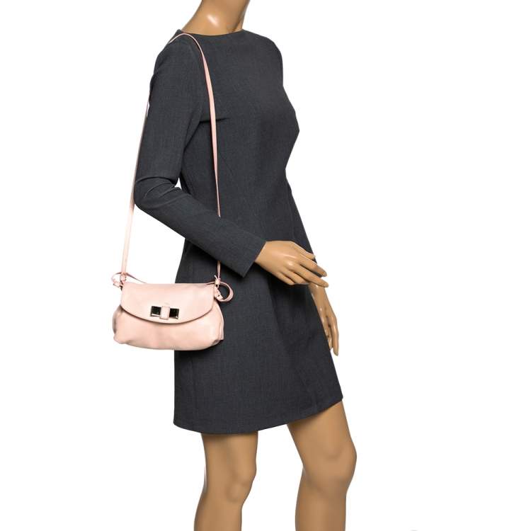 Pre Owned Chloe Light Pink Leather Lily Bow Crossbody Bag