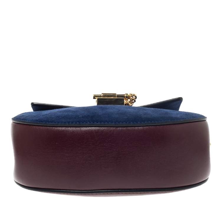 Pre Owned Chloe Dark Brown/Blue Leather and Suede Small Drew Shoulder Bag