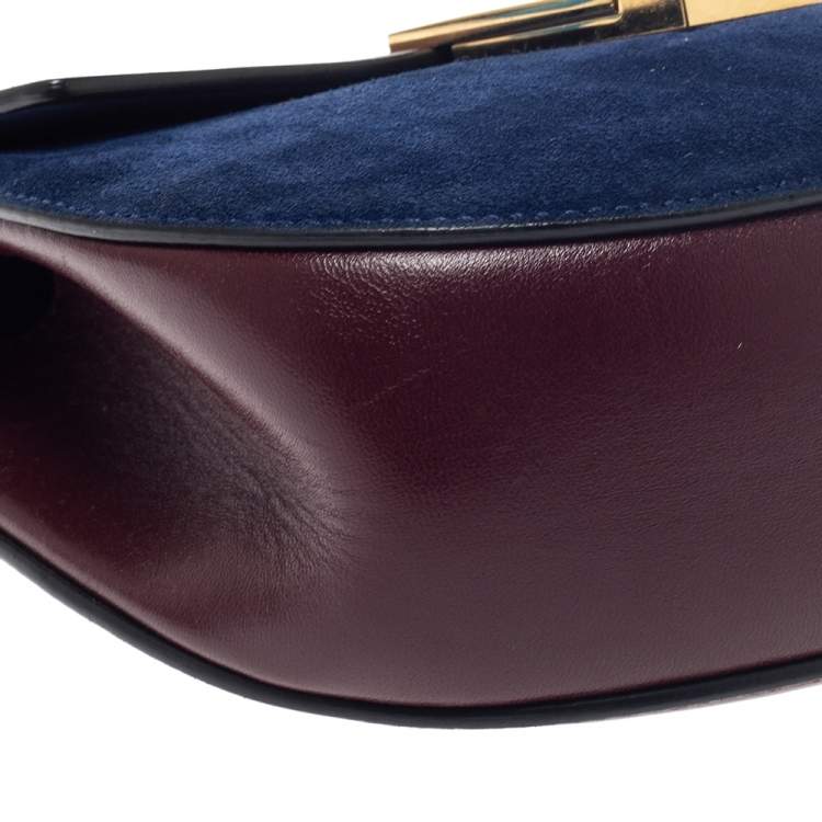 Pre Owned Chloe Dark Brown/Blue Leather and Suede Small Drew Shoulder Bag