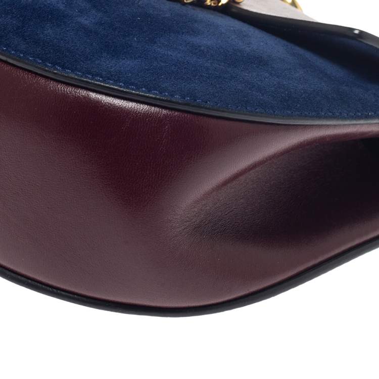 Pre Owned Chloe Dark Brown/Blue Leather and Suede Small Drew Shoulder Bag