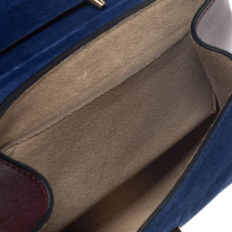 Pre Owned Chloe Dark Brown/Blue Leather and Suede Small Drew Shoulder Bag