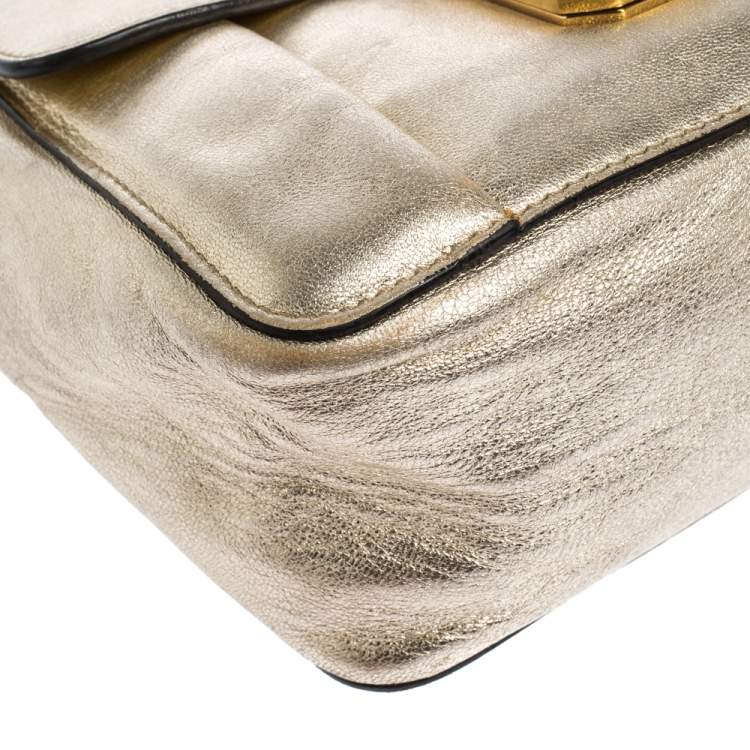 Pre Owned Chloe Metallic Gold Leather Small Elsie Shoulder Bag
