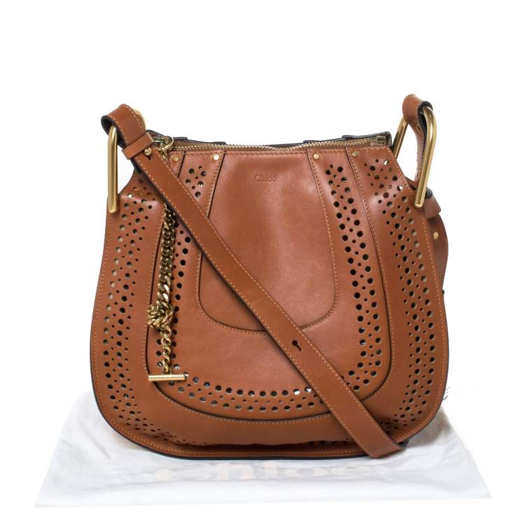 Pre Owned Chloe Brown Perforated Leather Hayley Shoulder Bag