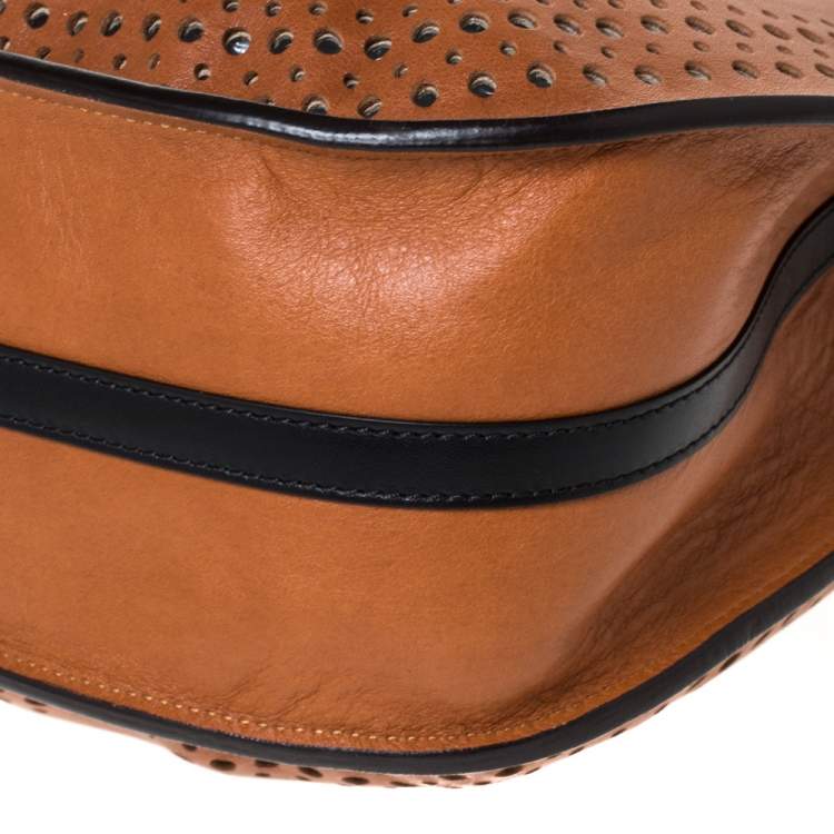 Pre Owned Chloe Brown Perforated Leather Hayley Shoulder Bag