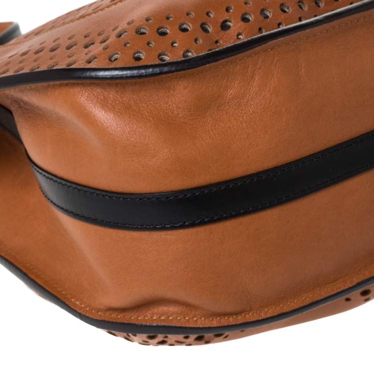 Pre Owned Chloe Brown Perforated Leather Hayley Shoulder Bag