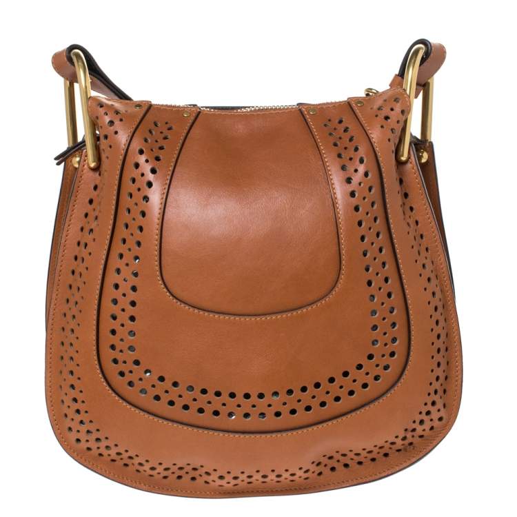 Pre Owned Chloe Brown Perforated Leather Hayley Shoulder Bag