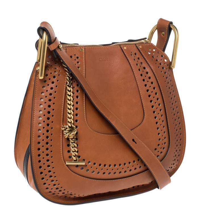 Pre Owned Chloe Brown Perforated Leather Hayley Shoulder Bag