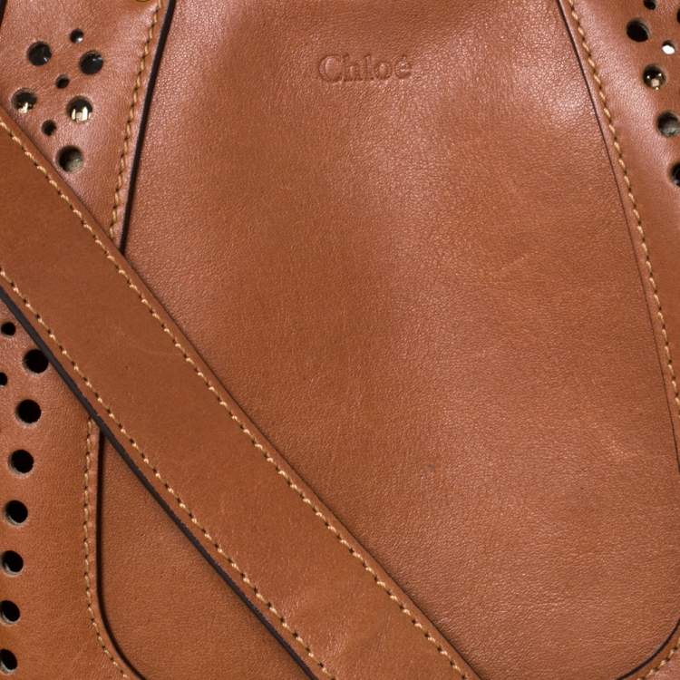 Pre Owned Chloe Brown Perforated Leather Hayley Shoulder Bag