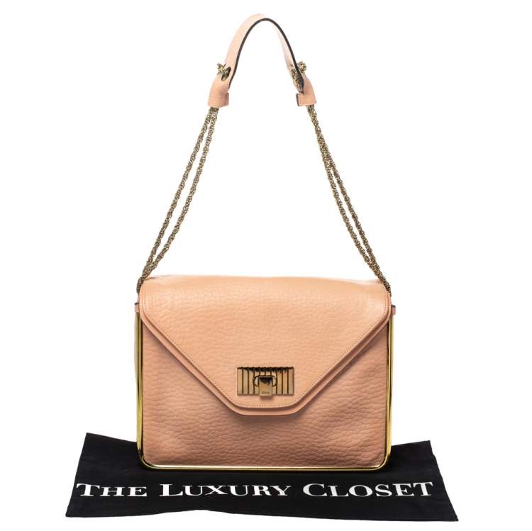 Pre Owned Chloe Peach Leather Medium Sally Shoulder Bag