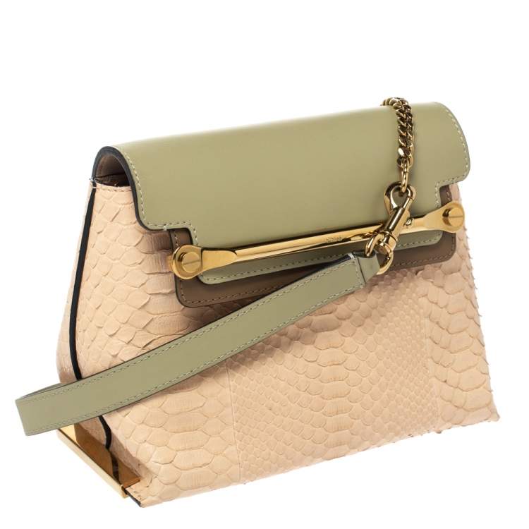 Pre Owned Chloe Tri Color Leather and Python Small Clare Shoulder Bag