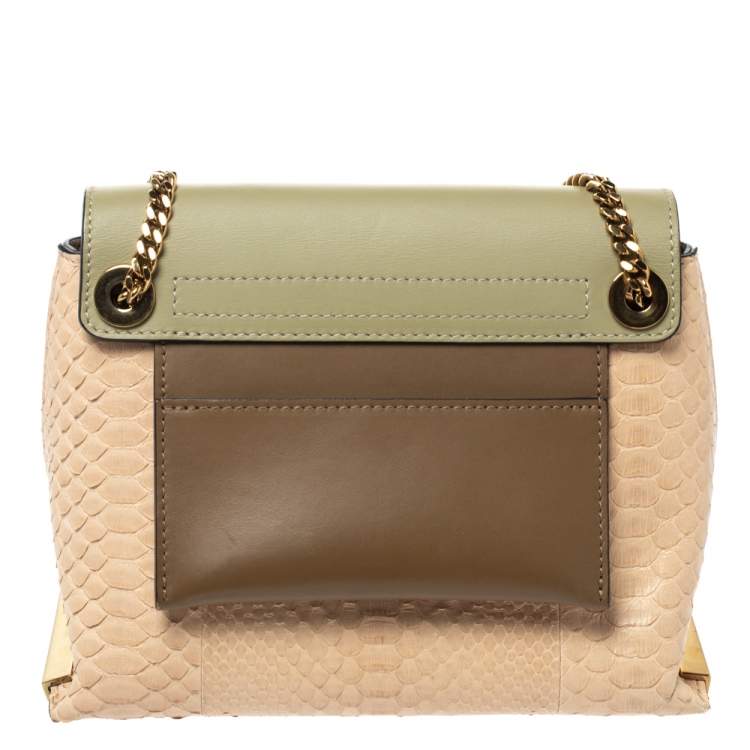Pre Owned Chloe Tri Color Leather and Python Small Clare Shoulder Bag