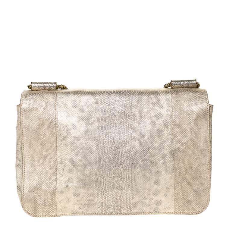 Pre Owned Chloe Gold Lizard Effect Leather Medium Braided Detail Elsie Shoulder Bag