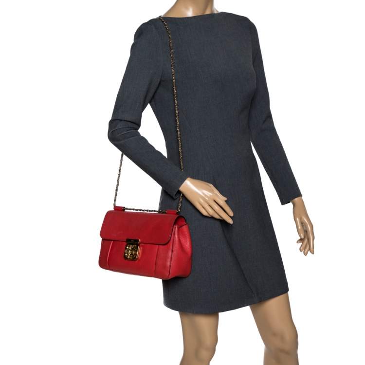 Pre Owned Chloe Orange Leather Medium Elsie Shoulder Bag