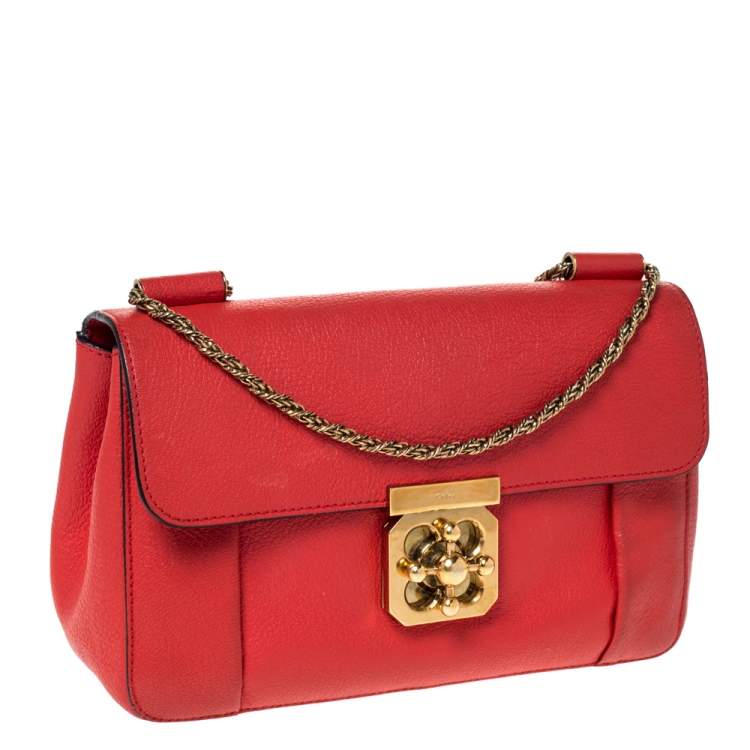 Pre Owned Chloe Orange Leather Medium Elsie Shoulder Bag