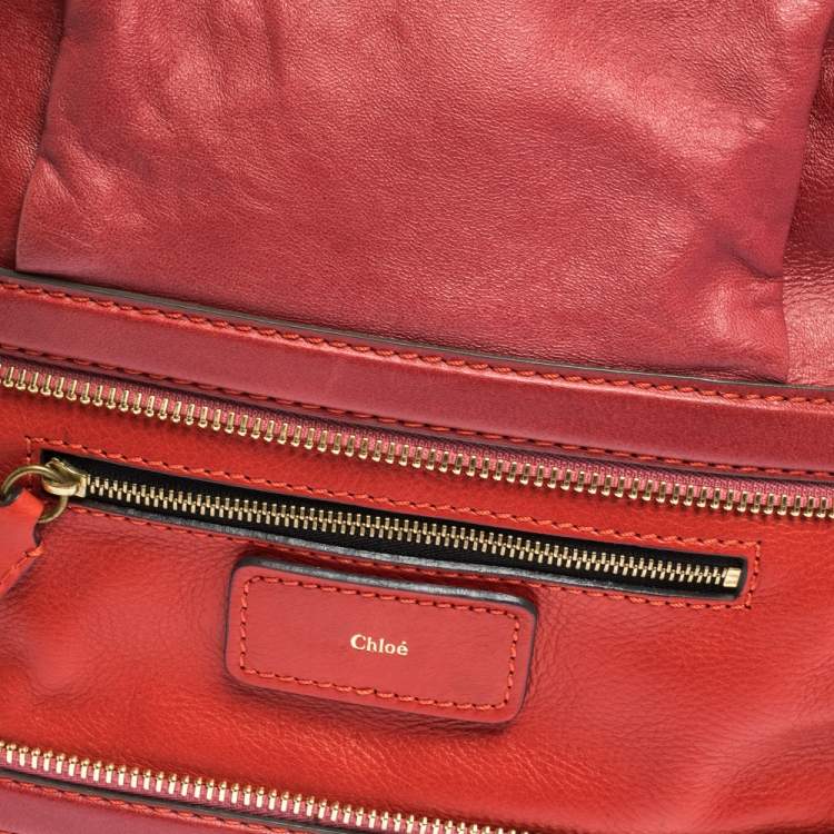 Pre Owned Chloe Two Tone Red Leather Andy Expandable Satchel
