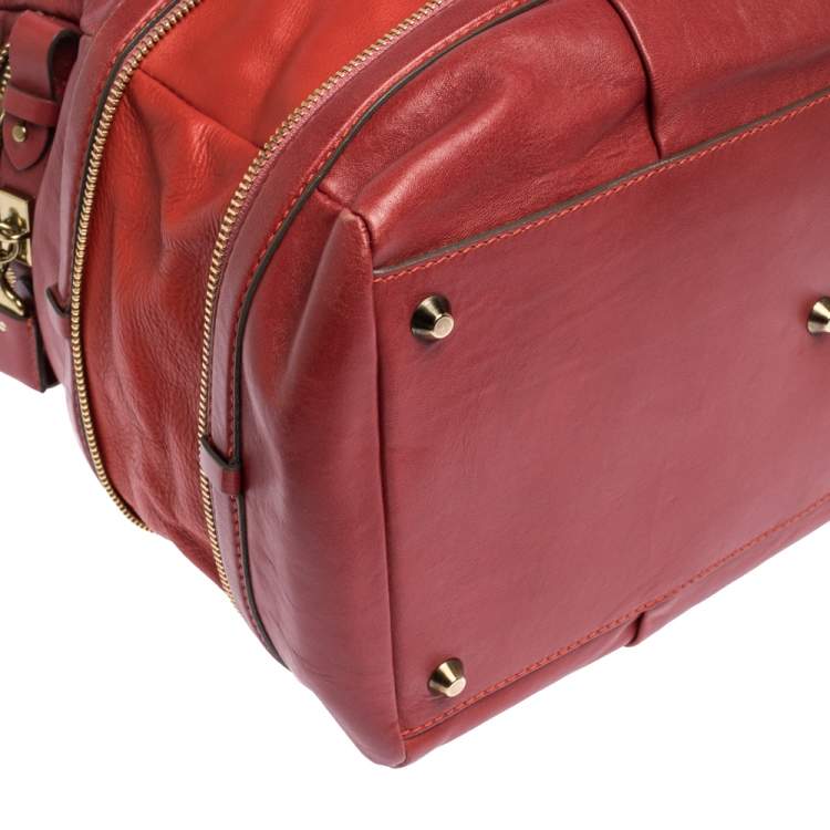Pre Owned Chloe Two Tone Red Leather Andy Expandable Satchel