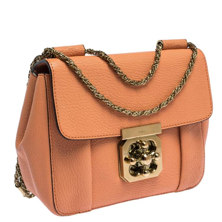 Pre Owned Chloe Coral Orange Leather Small Elsie Shoulder Bag