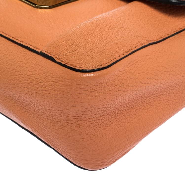 Pre Owned Chloe Coral Orange Leather Small Elsie Shoulder Bag