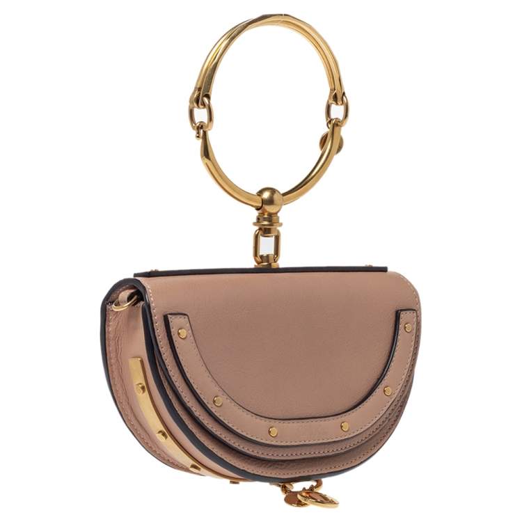 Pre Owned Chloe Beige Leather Small Nile Bracelet Minaudiere Bag 