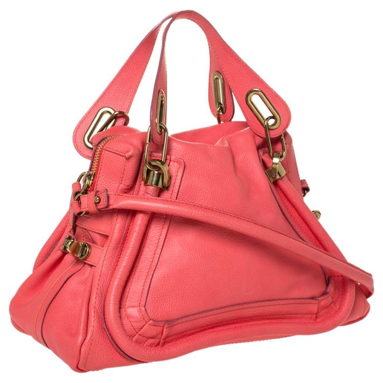 Pre Owned Chloe Orange Leather Medium Paraty Shoulder Bag
