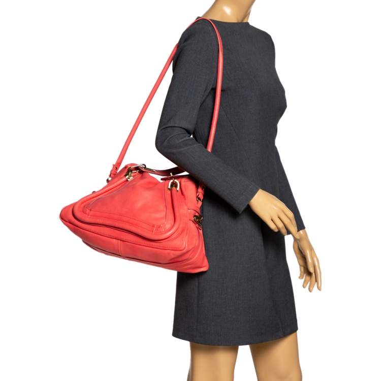 Pre Owned Chloe Orange Leather Medium Paraty Shoulder Bag