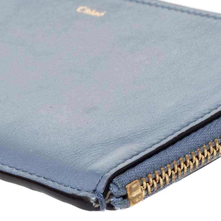 Pre Owned Chloe Powder Blue Leather Zip Card Holder