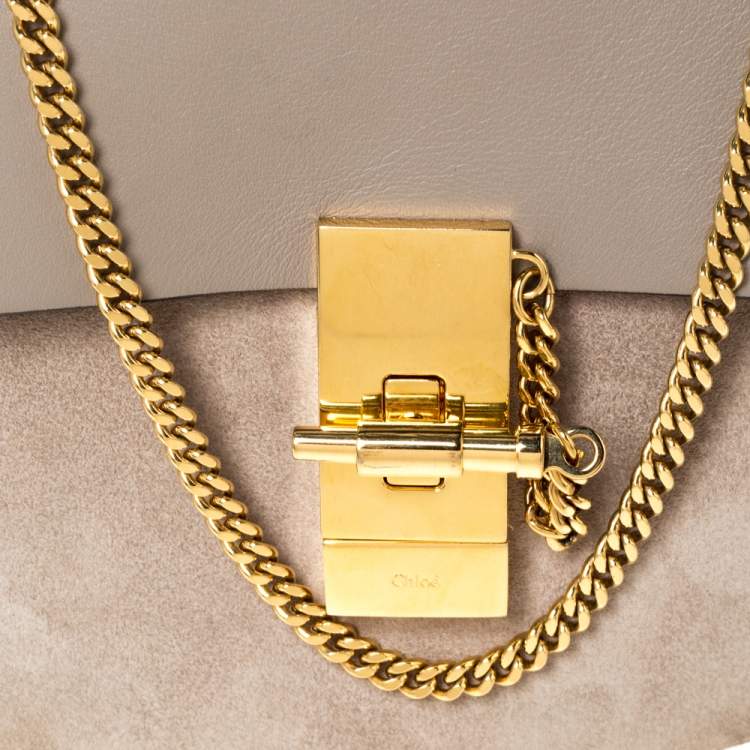 Pre Owned Chloe Taupe Leather and Suede Small Drew Shoulder Bag