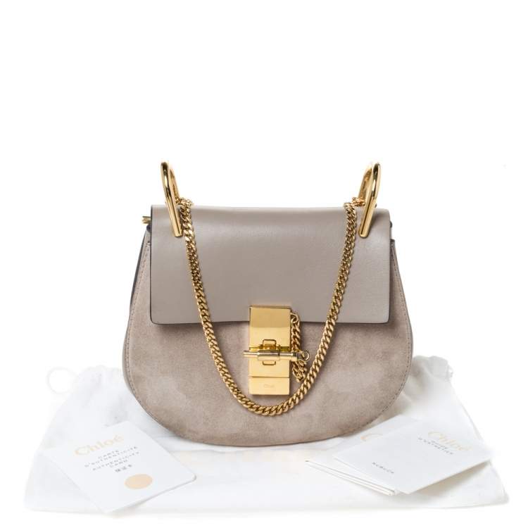 Pre Owned Chloe Taupe Leather and Suede Small Drew Shoulder Bag
