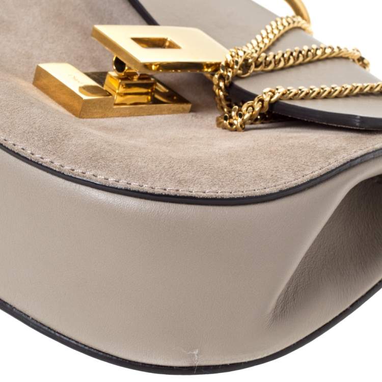 Pre Owned Chloe Taupe Leather and Suede Small Drew Shoulder Bag