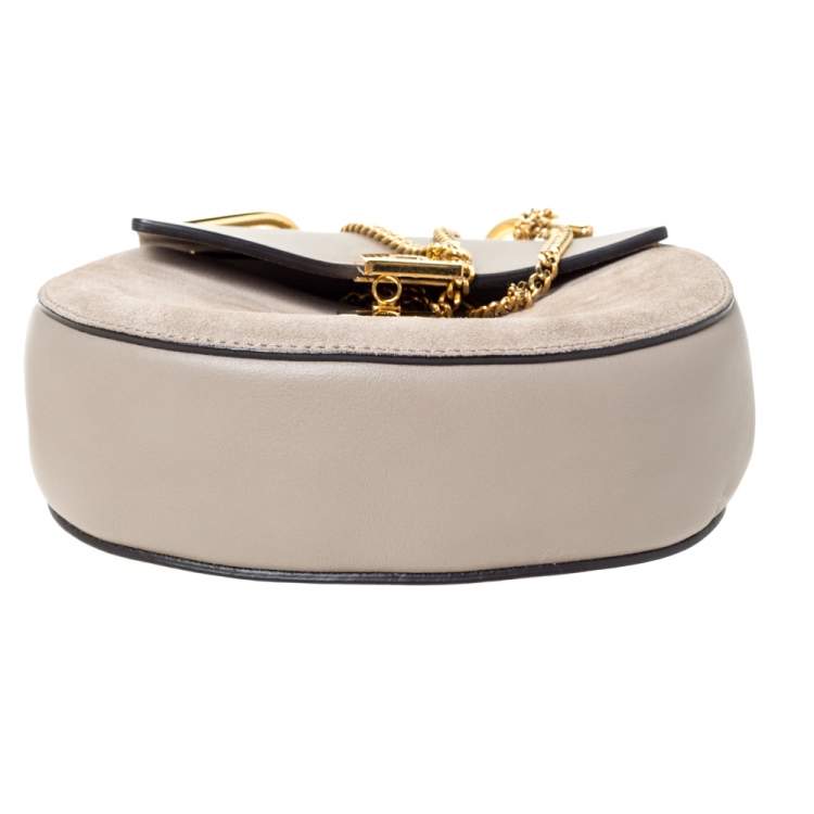 Pre Owned Chloe Taupe Leather and Suede Small Drew Shoulder Bag
