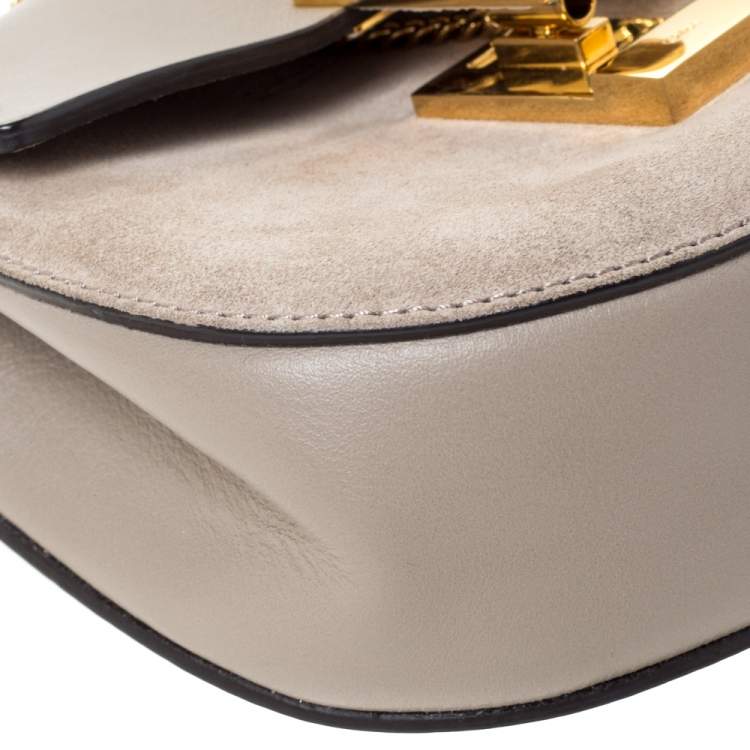 Pre Owned Chloe Taupe Leather and Suede Small Drew Shoulder Bag
