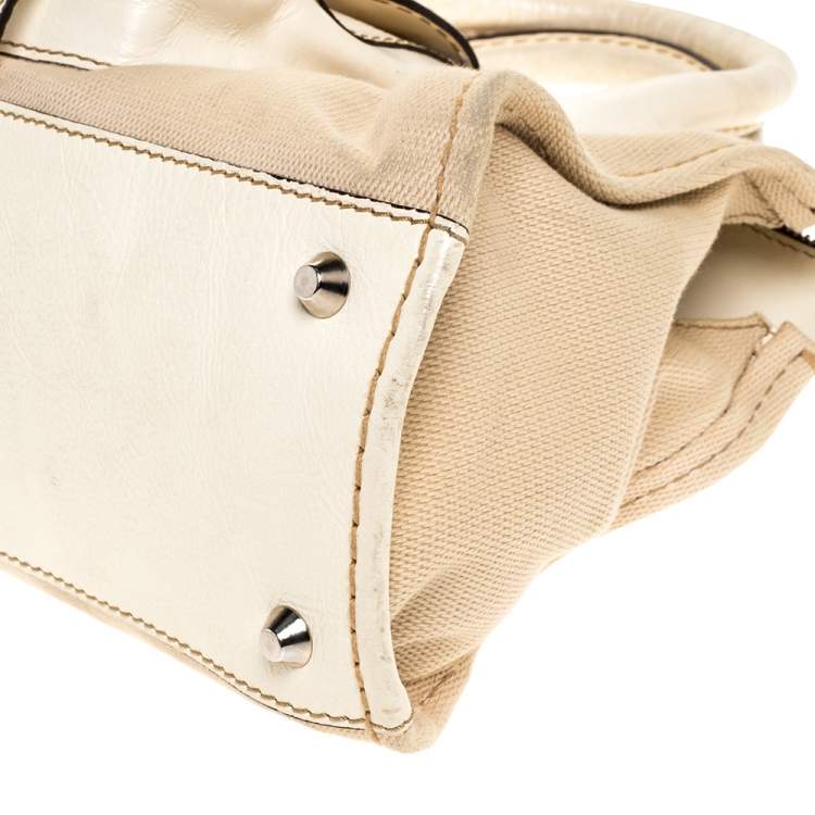 Pre Owned Chloe Light Cream Canvas and Leather Edith Satchel