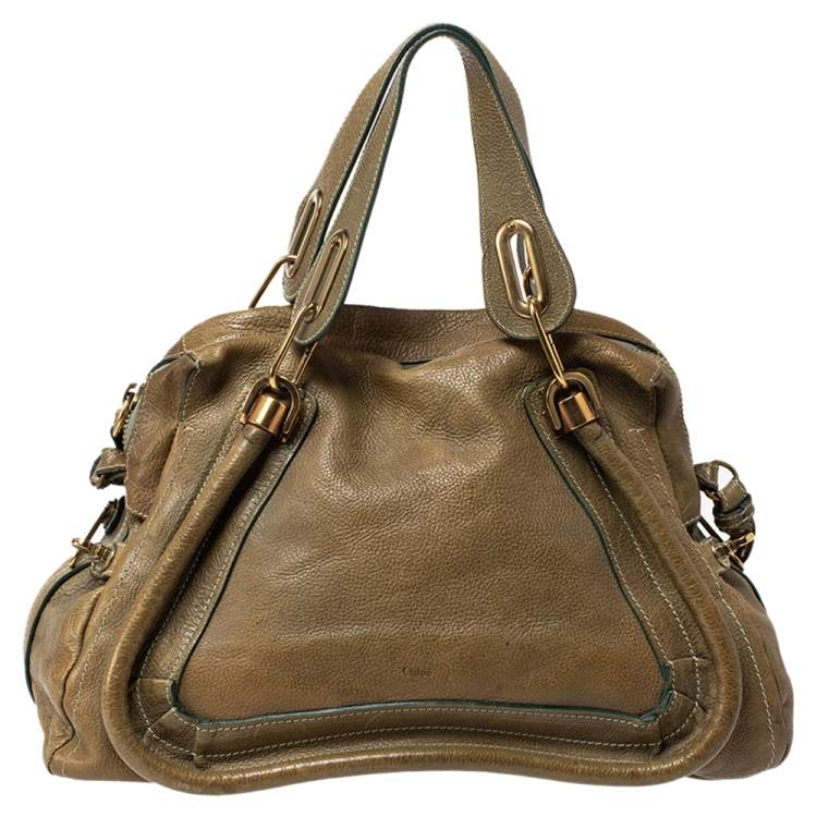 Pre Owned Chloe Olive Green Leather Medium Paraty Shoulder Bag
