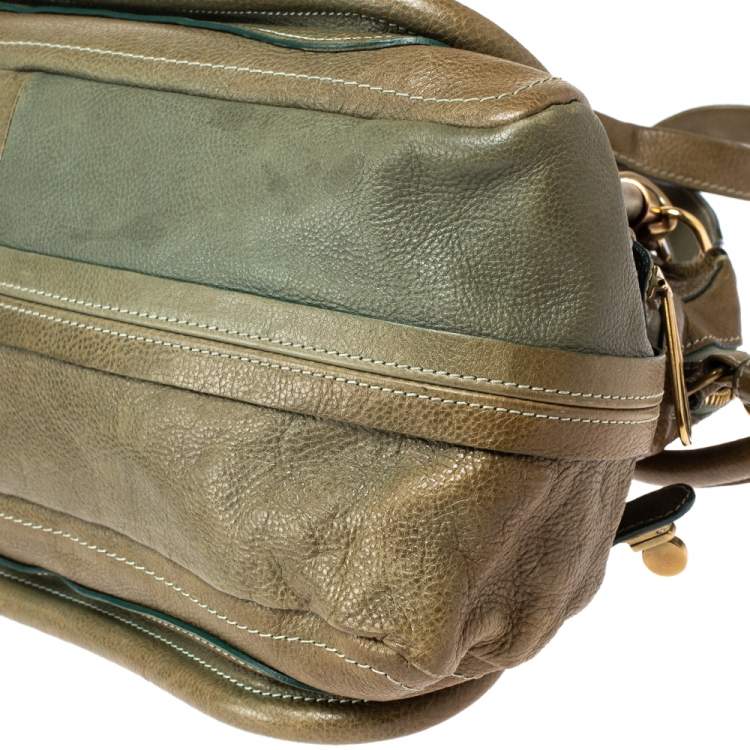 Pre Owned Chloe Olive Green Leather Medium Paraty Shoulder Bag
