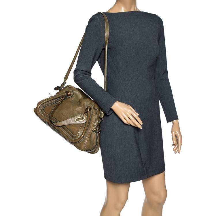 Pre Owned Chloe Olive Green Leather Medium Paraty Shoulder Bag