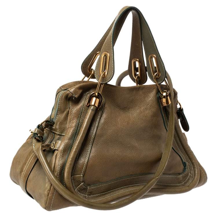 Pre Owned Chloe Olive Green Leather Medium Paraty Shoulder Bag