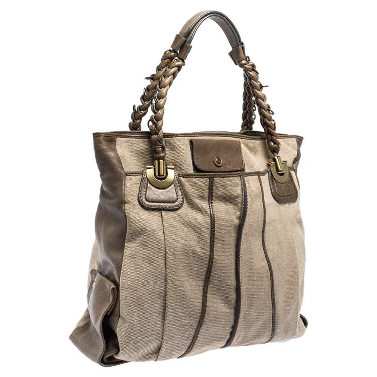 Pre Owned Chloe Beige Canvas and Leather Large Heloise Shoulder Bag