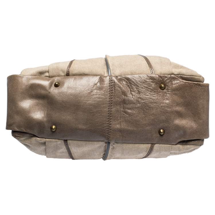 Pre Owned Chloe Beige Canvas and Leather Large Heloise Shoulder Bag