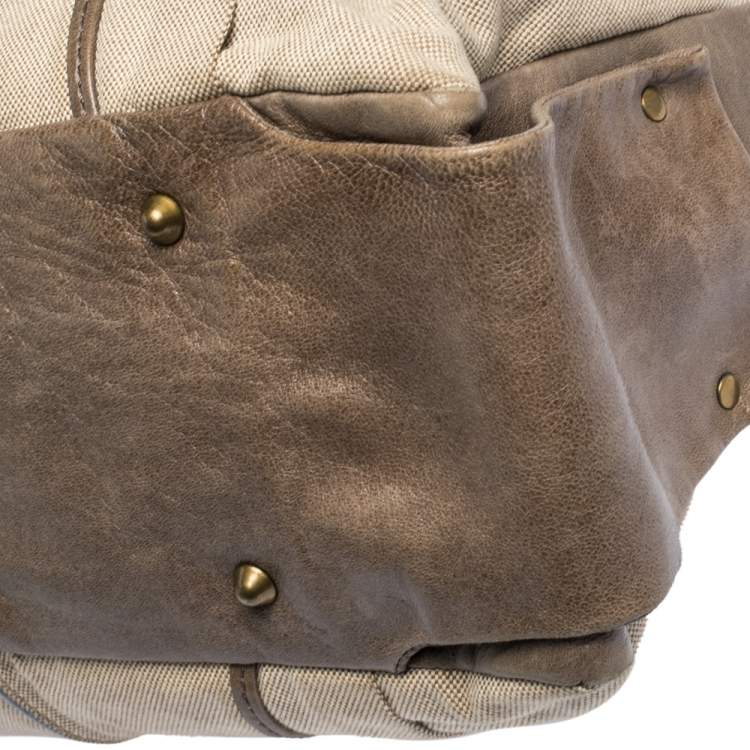 Pre Owned Chloe Beige Canvas and Leather Large Heloise Shoulder Bag