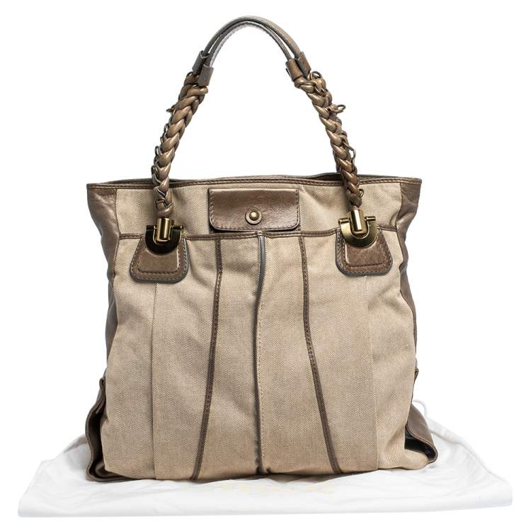 Pre Owned Chloe Beige Canvas and Leather Large Heloise Shoulder Bag