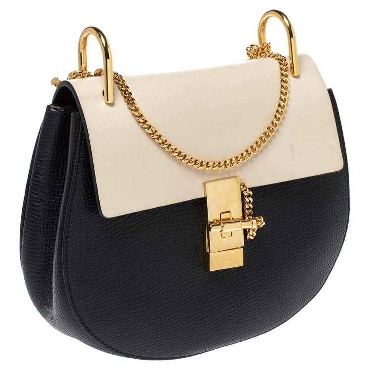 Pre Owned Chloe Black/Beige Leather Medium Drew Shoulder Bag